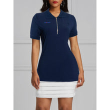 Load image into Gallery viewer, Front Zip Elegant Polos Top-Navy No Logo