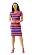 Load image into Gallery viewer, V-Neck Red-Blue Stripe Bodycon Dress
