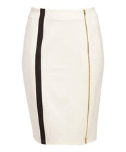 Load image into Gallery viewer, Rapheeze Italian Knee Length Skirt White & Black Contrast-Trim Zipper Pencil Skirt
