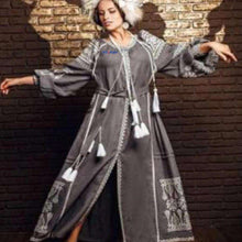 Load image into Gallery viewer, Women's Long Sleeves Grey DressPayne Atelier ChicagoWomen's Long Sleeves Grey Dress With White Embroidery