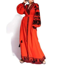 Load image into Gallery viewer, Women's Long sleeves Orange DressPayne Atelier ChicagoWomen's Long sleeves Orange Dress with Black Embroidery