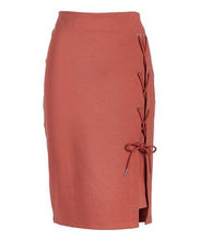 Load image into Gallery viewer, Knee Length Marsala Personality Lace-Up Pencil Skirt
