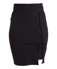 Load image into Gallery viewer, Knee Length Personality Black Lace-Up Pencil Skirt
