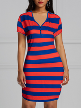 Load image into Gallery viewer, V-Neck Red-Blue Stripe Bodycon Dress
